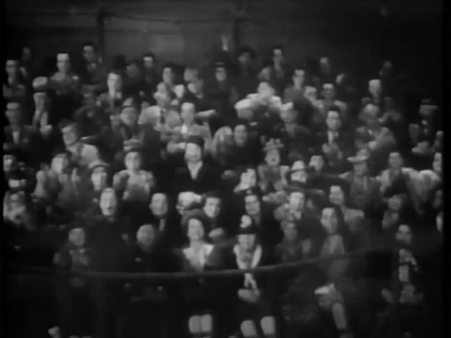 Wide shot of audience applauding circus act