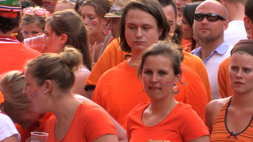 GRONINGEN, HOLLAND - JULY 11: Dutch soccer fans supporting their team during the final of the FIFA World Cup 2010 Netherlands vs. Spain - July 11, 2010 in Groningen, the Netherlands.