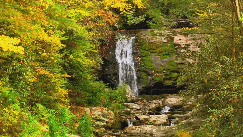 A beautiful waterfall in the Tennessee mountains in autumn