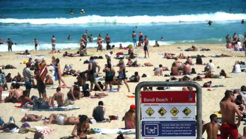 SYDNEY, AUSTRALIA - JAN 3: Bondi Beach on a busy summer day during the peak season in Sydney, Australia on January 3, 2013.