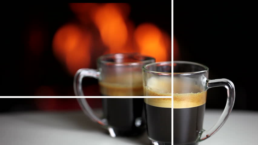 Split screen about the preparation of two cups of espresso coffee