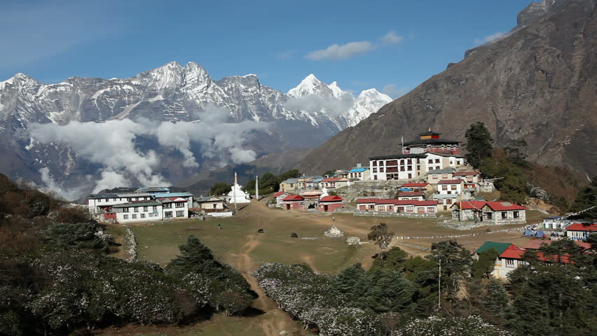 Static full HD video with a tripod. There is a Tibetan Monastery Tengboche in Solokhumbu Mont Everest region, Nepal. Sagarmatha National Park - Mount Everest.
