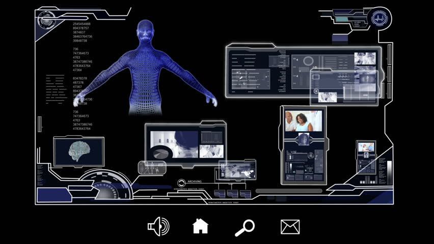 3D Computer generated digital graphic medical scientific research showing three dimensional human anatomy and neurons electric impulses passing between human brain cells