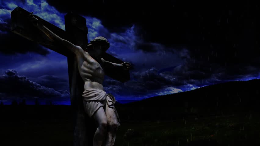 Heaven Weeps - with text - Video that includes Jesus on the cross with roiling clouds, lightning, wind, and rain with an animated scriptural message about God weeping
