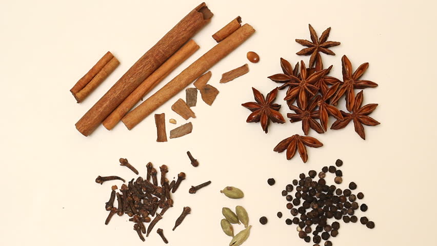 Diverse condiments for seasoning the mulled wine in wintertime