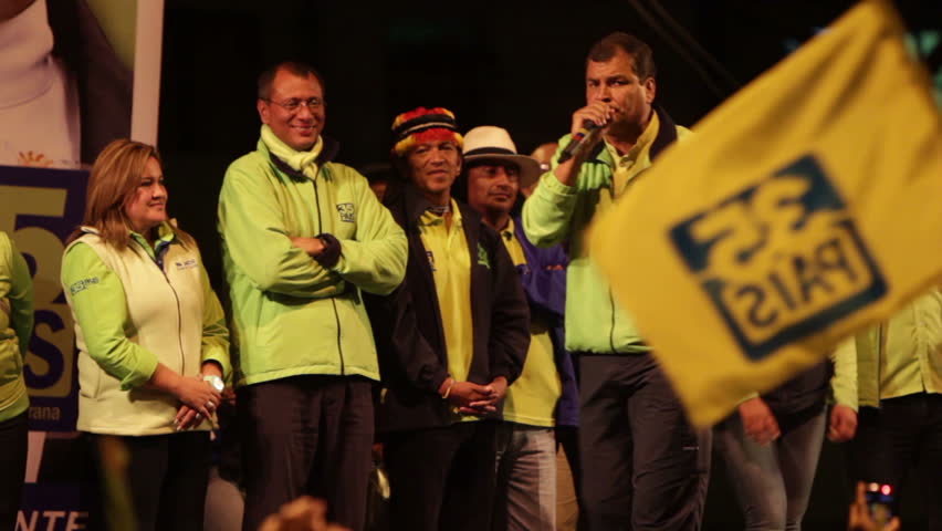 BANOS DE AGUA SANTA, ECUADOR - JANUARY 21: President of Ecuador Rafael Correa speaks about social protection plans during presidential campaign in Tungurahua province, Ecuador on January 21, 2013.