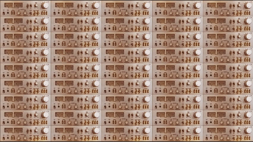 Multiple illustrated amplifiers wall with watts meter