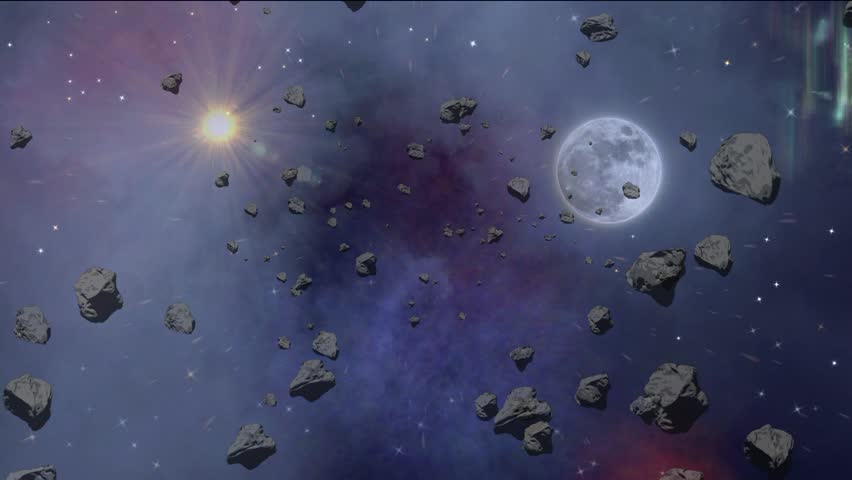 Asteroids field in the galaxy animation