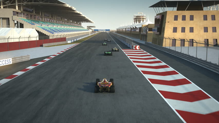 formula one racecars crossing finishing line - shot from above - high quality 3d animation - visit our portfolio for more
