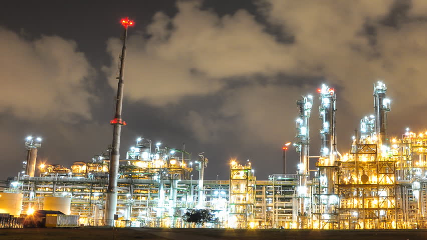 Night scene of Oil and Chemical Plant - Time Lapse