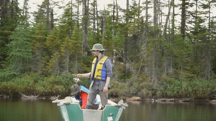 Couple fishing on a northern lake.