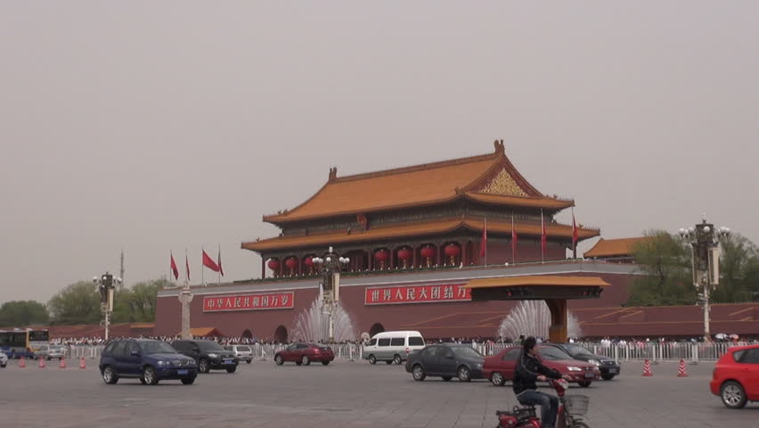BEIJING, CHINA - APRIL 25, 2012, Fast motion of Forbidden city and car traffic