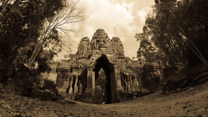 Timelapse of Angkor Thom East Gate known as the death gate in Angkor Cambodia