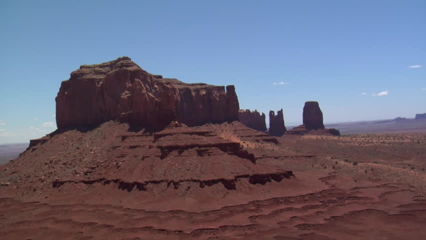 aerial shot of Monument Valley buttes
