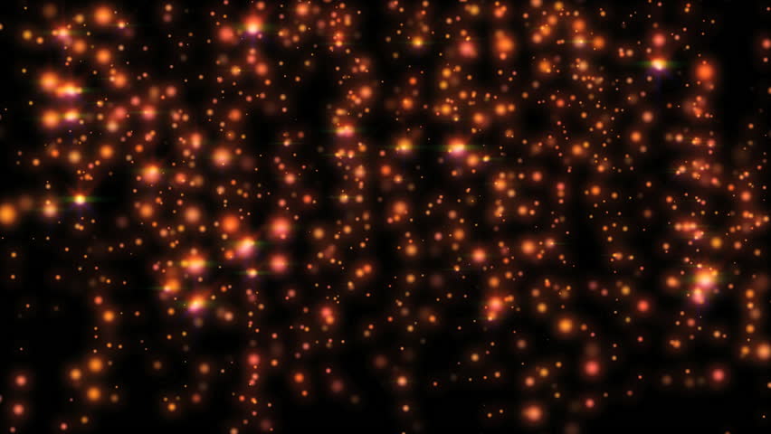 Orange fireflies slowly floating upwards