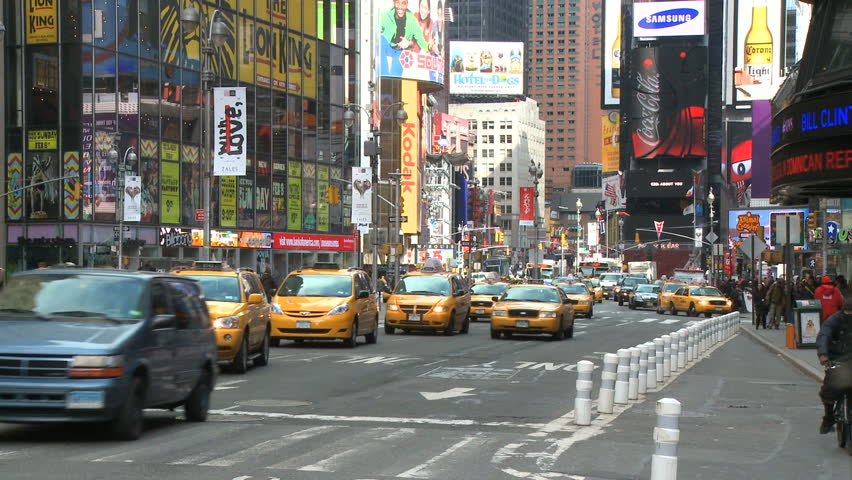 Traffic on a busy new york street near times square