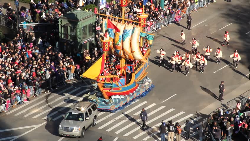 New York, NY - Circa 2011: Pirates and Pirate Ship in march down the avenue during the Macy's Thanksgiving Parade