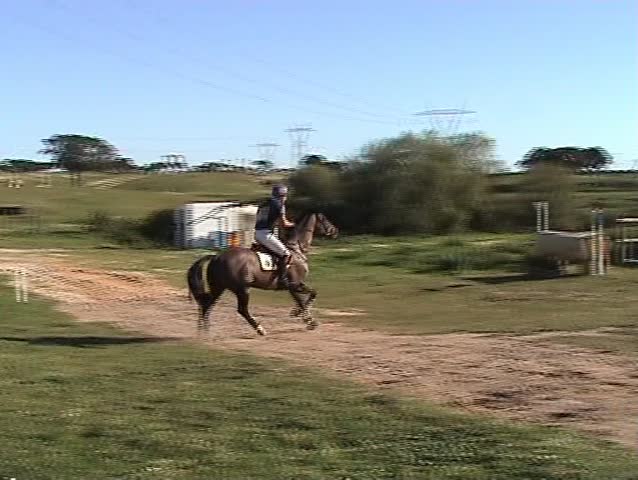 Horseman jumping the fence for the water