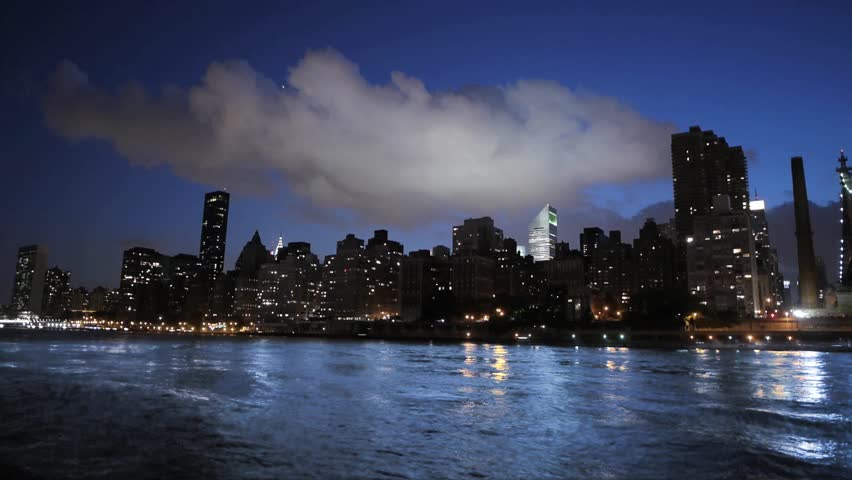 new york city nyc cityscape skyline night bridge east river view manhattan water reflection usa east coast 1080 HD district panorama view traffic areal view big city 