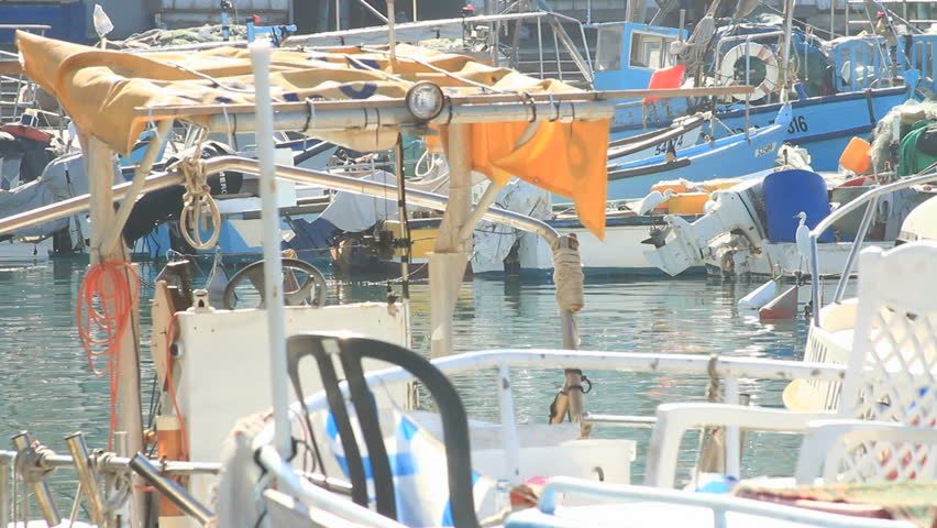 crowded boats anchored at Jaffa port
