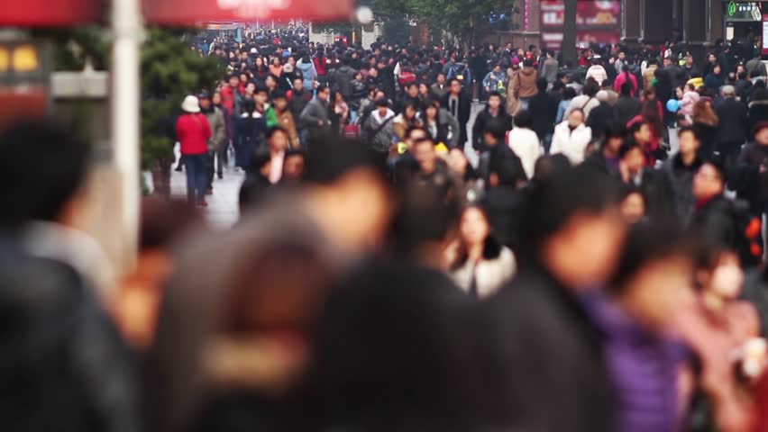 Busy Crowds Traffic in Shanghai, China