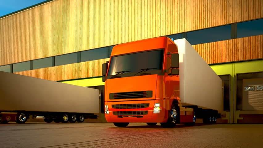 3d Animation Of Unloading Cargo From Truck To Warehouse. Stock Footage