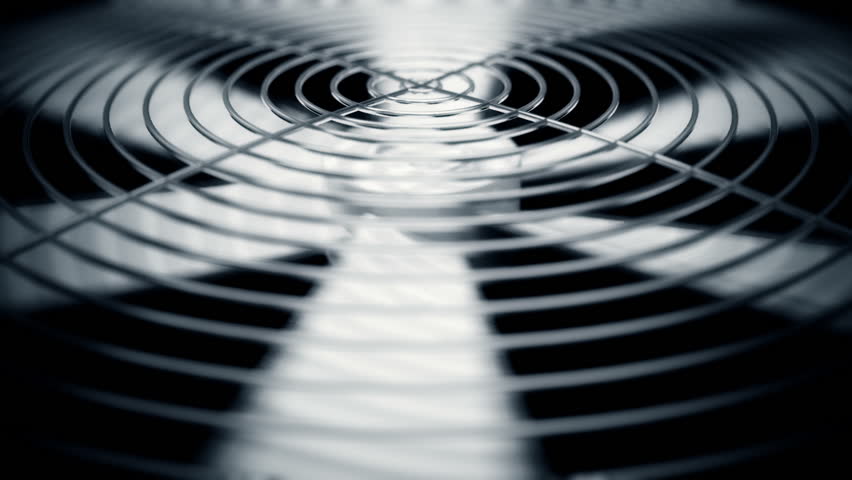 Spinning fan closeup animation can represent air conditioning, ventilation.