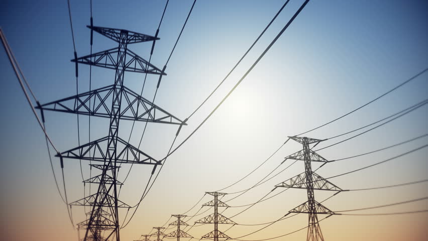 Electricity pylons and lines. CG HD loopable animation