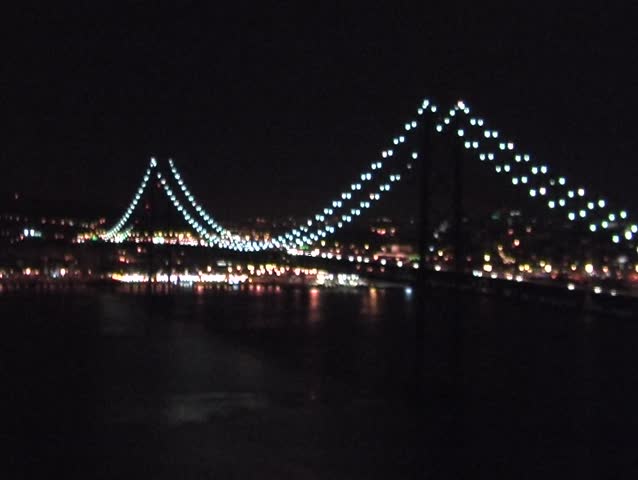 Lisbon bridge by night in Portugal