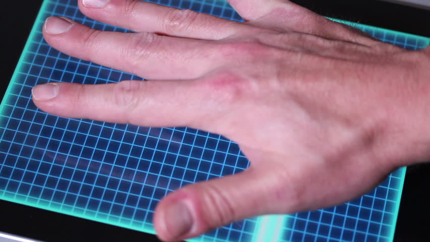 An animated granted hand scanner screen. 