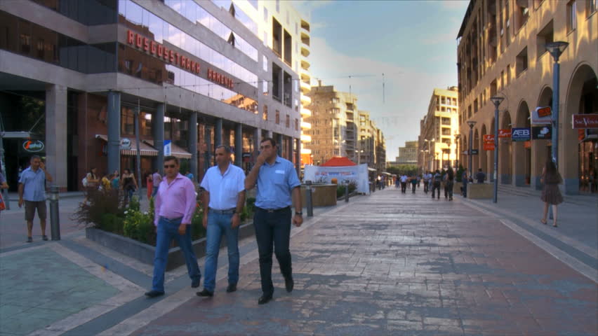 Yerevan, Armenia - CIRCA 2012: Armenian people walking at Northern avenue, 