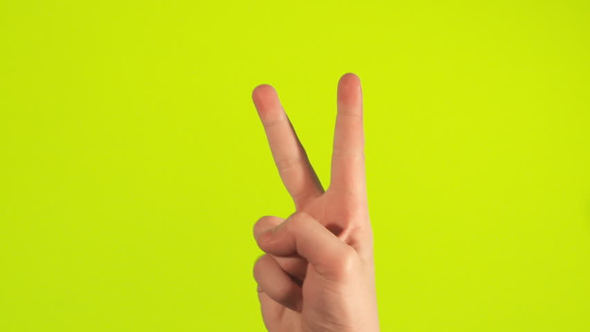 Hand Giving Peace Sign Green Screen
