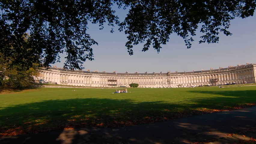 The Royal Crescent, Bath, UK - A dolly reveal of the famous Georgian terrace on a glorious sunny day