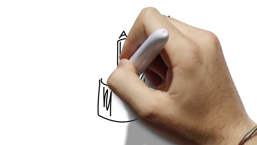 Artists tools - brushes and pencils in a can - animated - marker line hand drawing on whiteboard, scribe recorded while drawn, green or white backgrounds 