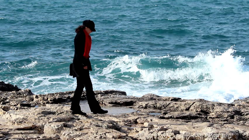 Woman with red scarf.