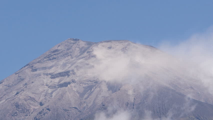 Tungurahua volcano, Andes Ecuador. An active volcano near the city of Banos De Agua Santa, zoom out time lapse.