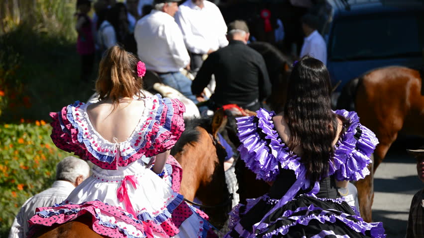 Almayate, Malaga, Spain - 5 April 2013.- Girls Riders in Andalusian pilgrimage or romeria, Spain.