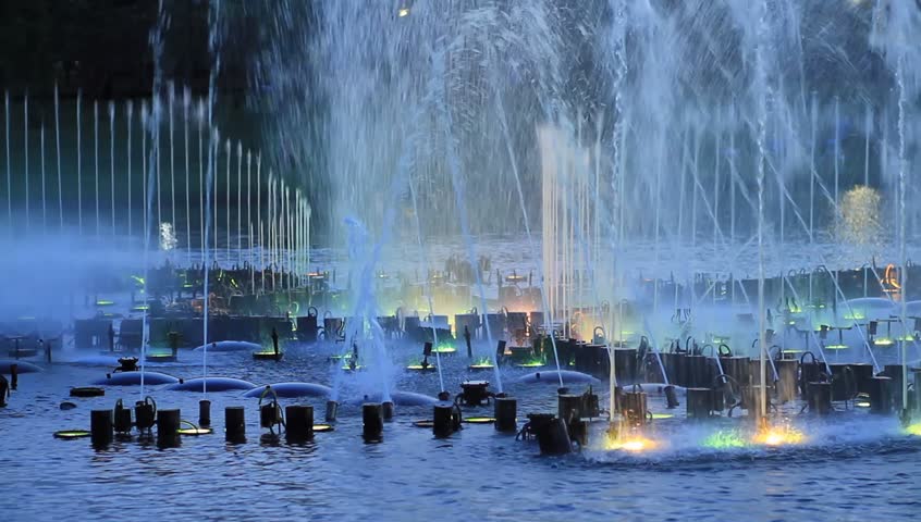 Colorful water fountain at night time
