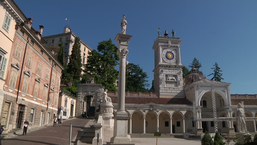UDINE, Italy - CIRCA 2012 - A view on the principal square of the city, Piazza della LibertÃ , and Loggia di San Giovanni, a 16th century Renaissance structure