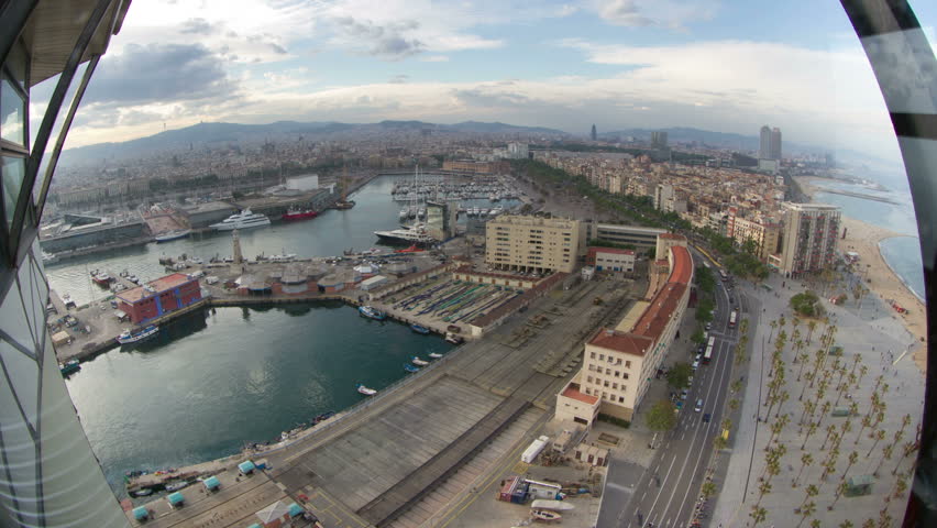 timelapse of the beautiful barcelona skyline shot from a high vantage point