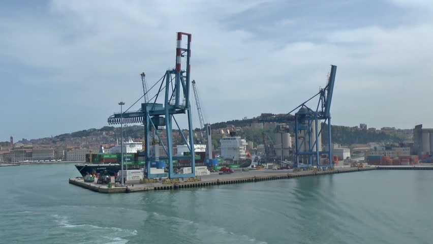Footage of the view from a ferry leaving port