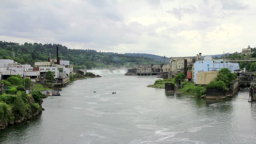 Willamette Falls is a Natural Waterfall in Oregon City with a Hydro Electric Generation Facility and Home to Paper Mill Companies 1920x1080