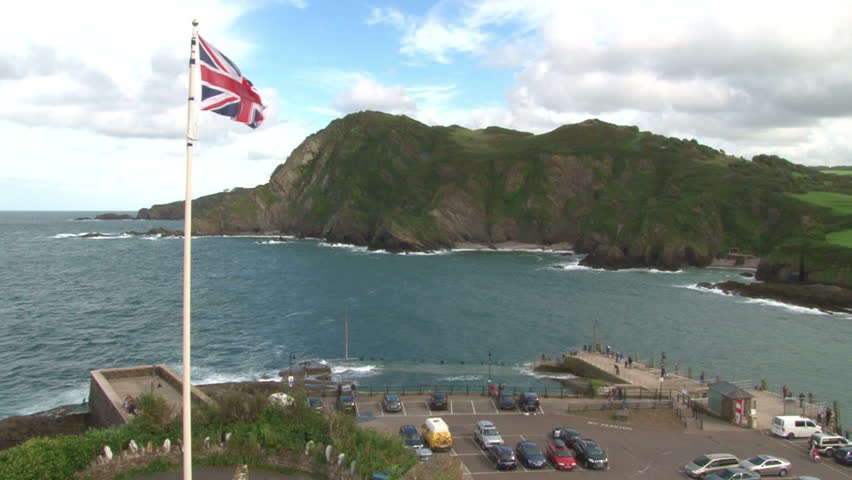 The Union Jack flag of Britain flying on the Devon coast at Ilfracombe.