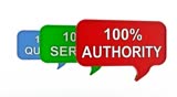 quality, service and authority speech bubbles 