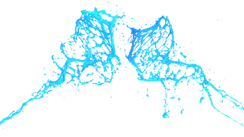blue paint splashes collide in slow motion, isolated on white (FULL HD)