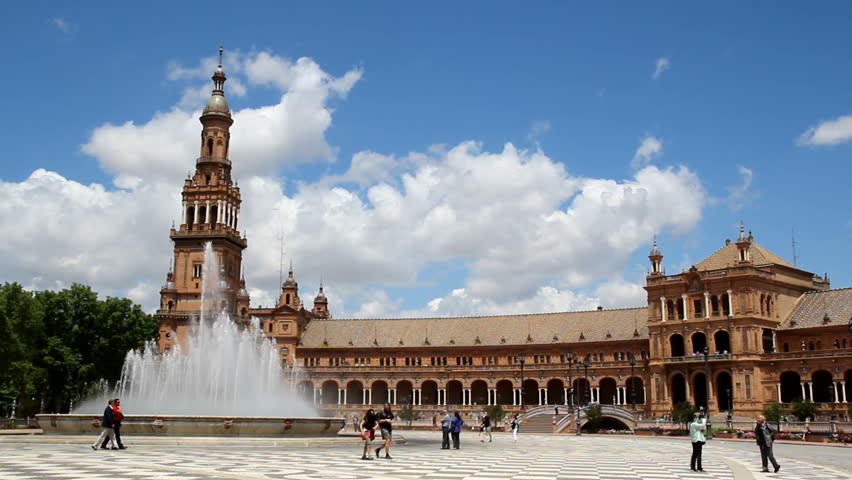 SEVILLE, SPAIN - MAY 15: Tourist visit the Plaza de Espana on May 15, 2013 in Seville, Spain. The Plaza de Espana has 50,000 square meters and was built in 1929 for the Ibero-American exposition.