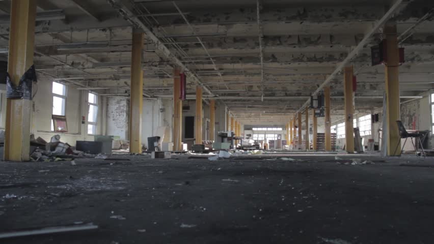Abandoned Warehouse interior (Tracking shot)