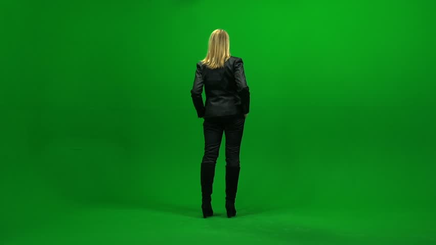 women looking around isolated against green screen