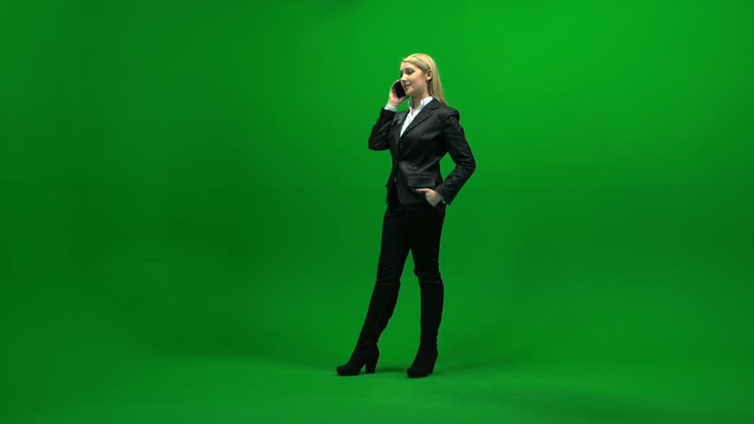 business women talking on the phone isolated green screen