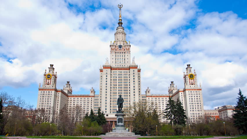 MOSCOW, RUSSIA-MAY 6: The Moscow university in spring day, Moscow, Russia, May 6, 2013. The Moscow State University of a name of Lomonosov - the largest university in Russia